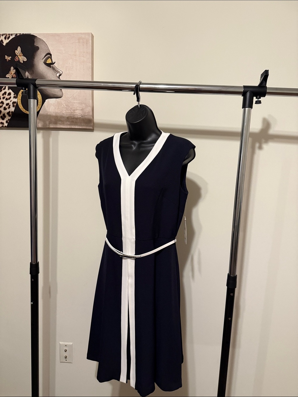 Studio One New York Navy and White A- line dress with pleated front